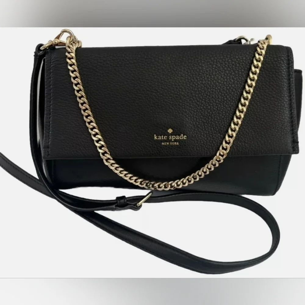 KATE SPADE BLACK CLUTCH CROSSBODY SHOULDER‎ BAG CARSON CONVERTIBLE GOLD CHAIN